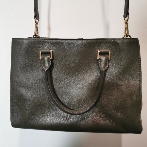 Olive/Gold Pebbled Leather Satchel/Crossbody EUC #253 - Picture 3 of 14